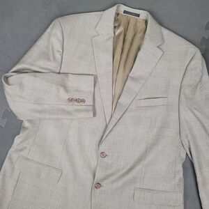 Lauren Ralph Lauren Beige Windowpane Jacket Blazer Mens 48L 100% Wool